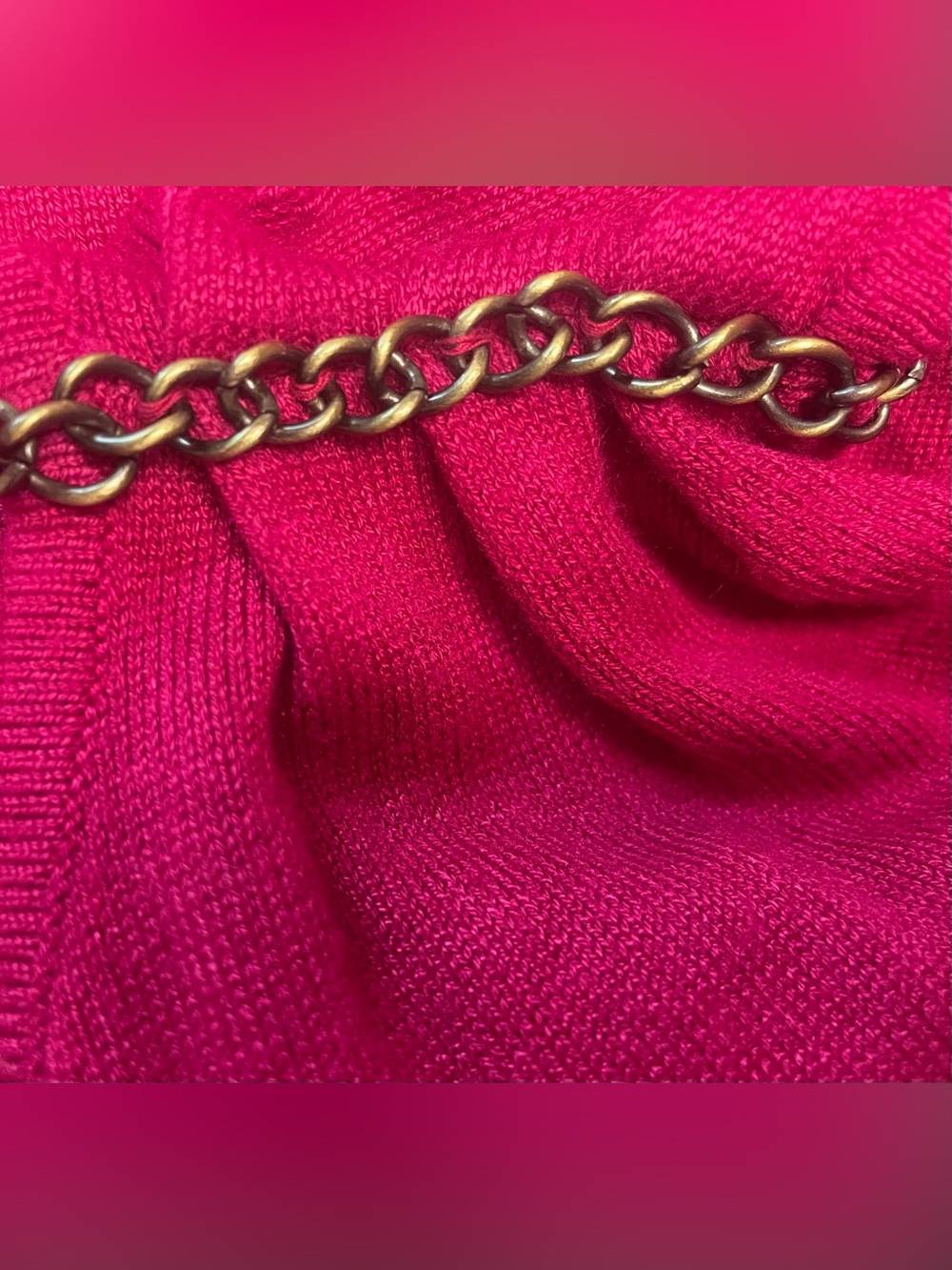 Bisou Bisou Raspberry Knit Top with Ruched/Chained Tank Shoulders, Sz: L - Picture 5 of 9